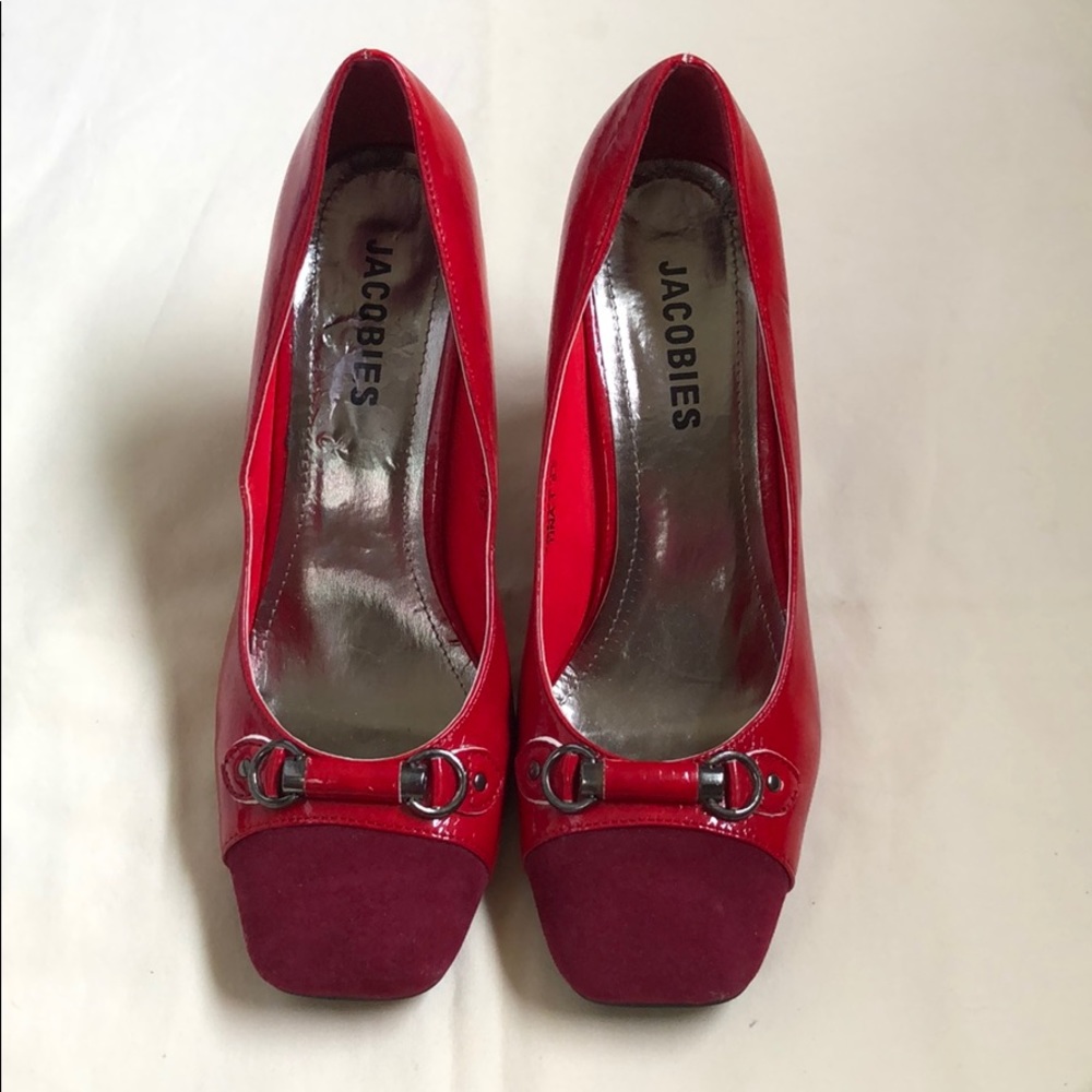 Red Leather and Suede Pumps